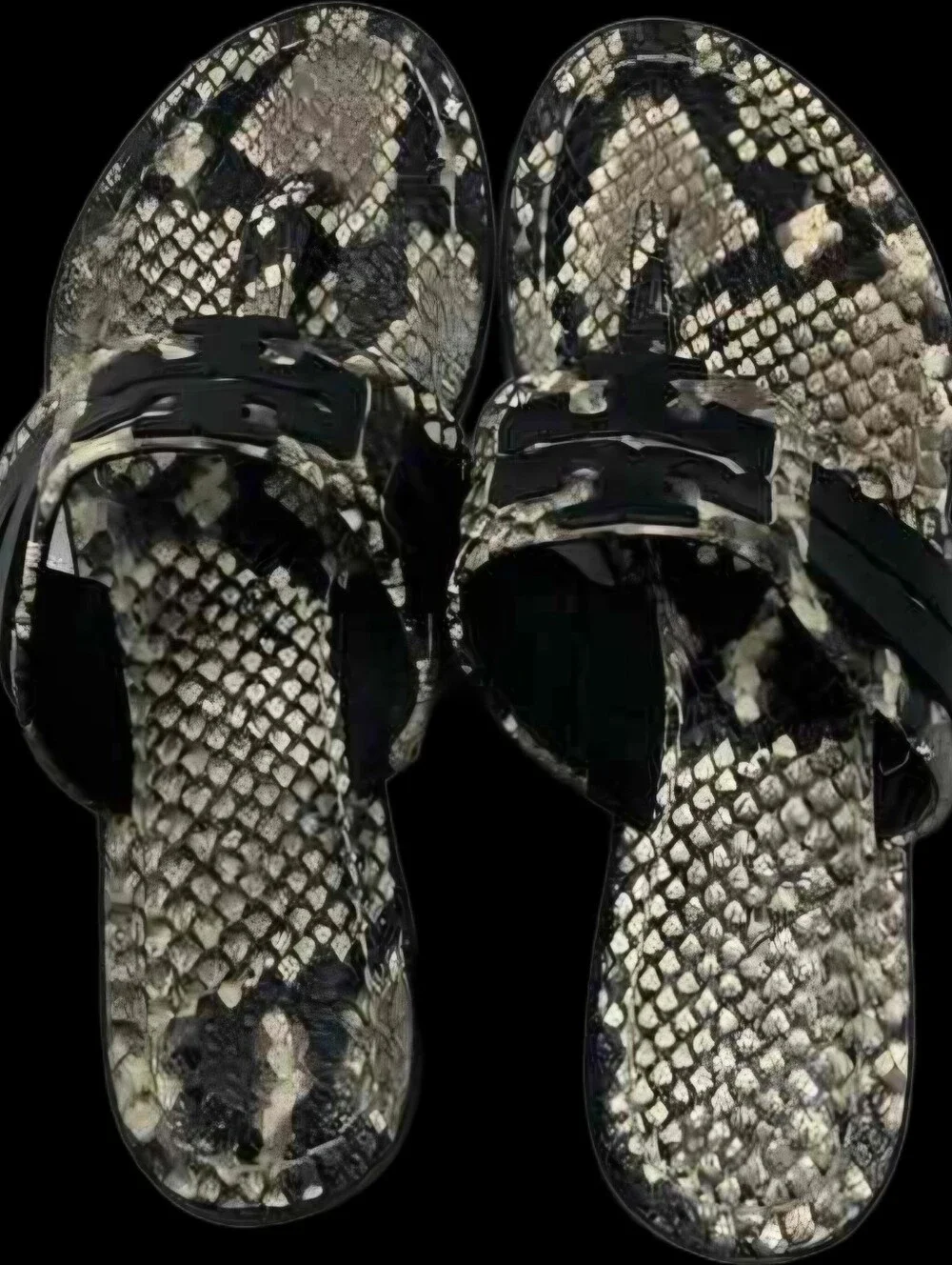 Tory Burch Snake-Print Toe-Post Sandals - Black/Tan- Size 5.5- NEW